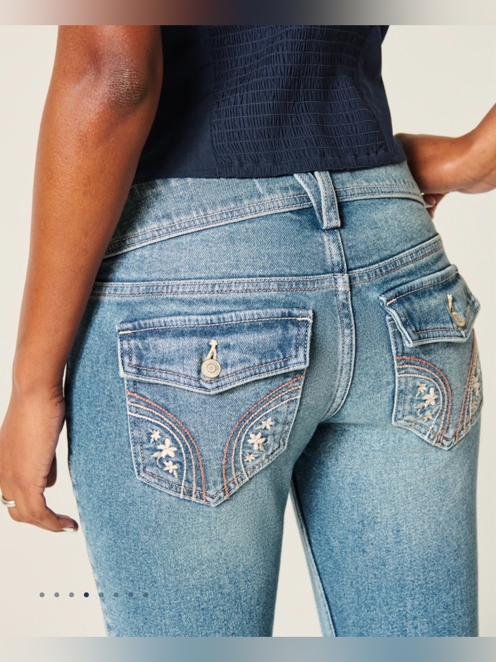 Hollister Women's Light Blue Embroidered Back-Pocket Jeans